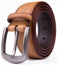 Men's Genuine Leather Belt With Classic Silver Buckle 1.5inch Width