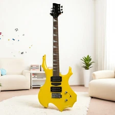 Flame-Shaped Electric Guitar Set - Basswood Body, Gloss Yellow & HSH Pickups