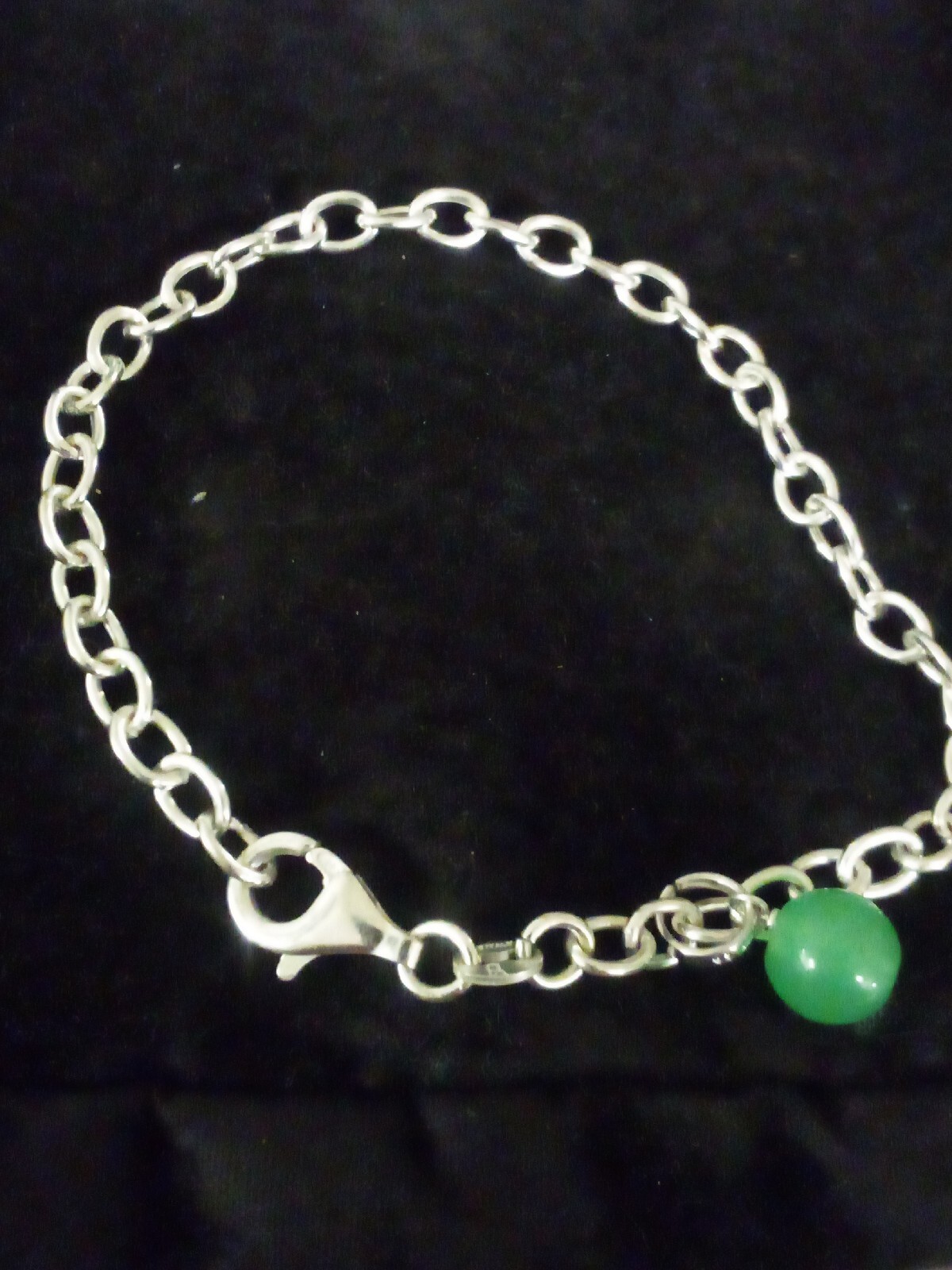 925 Solid Silver Loop Bracelet With Cloudy Green … - image 8