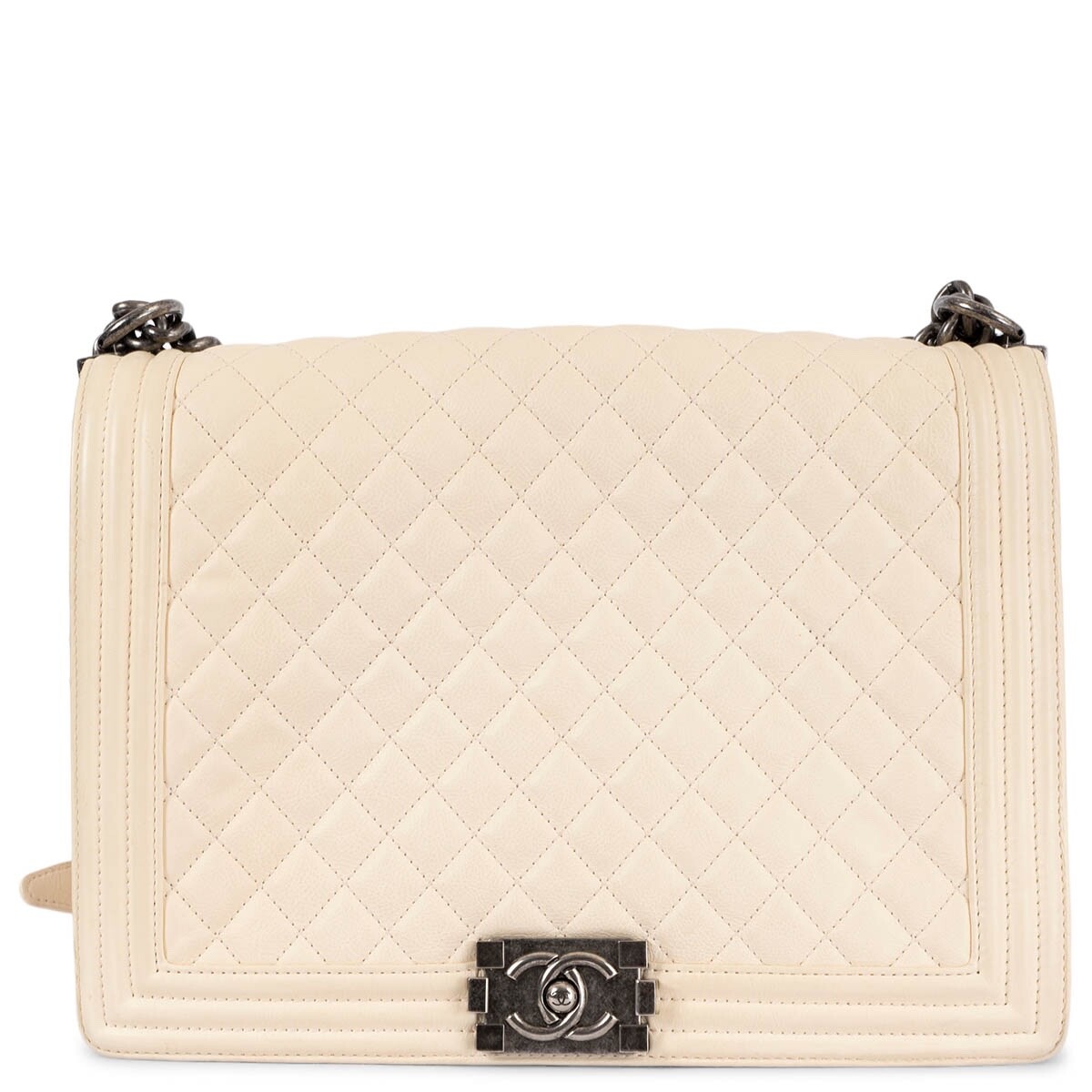 69040 auth CHANEL cream leather BOY LARGE (old) Shoulder Bag