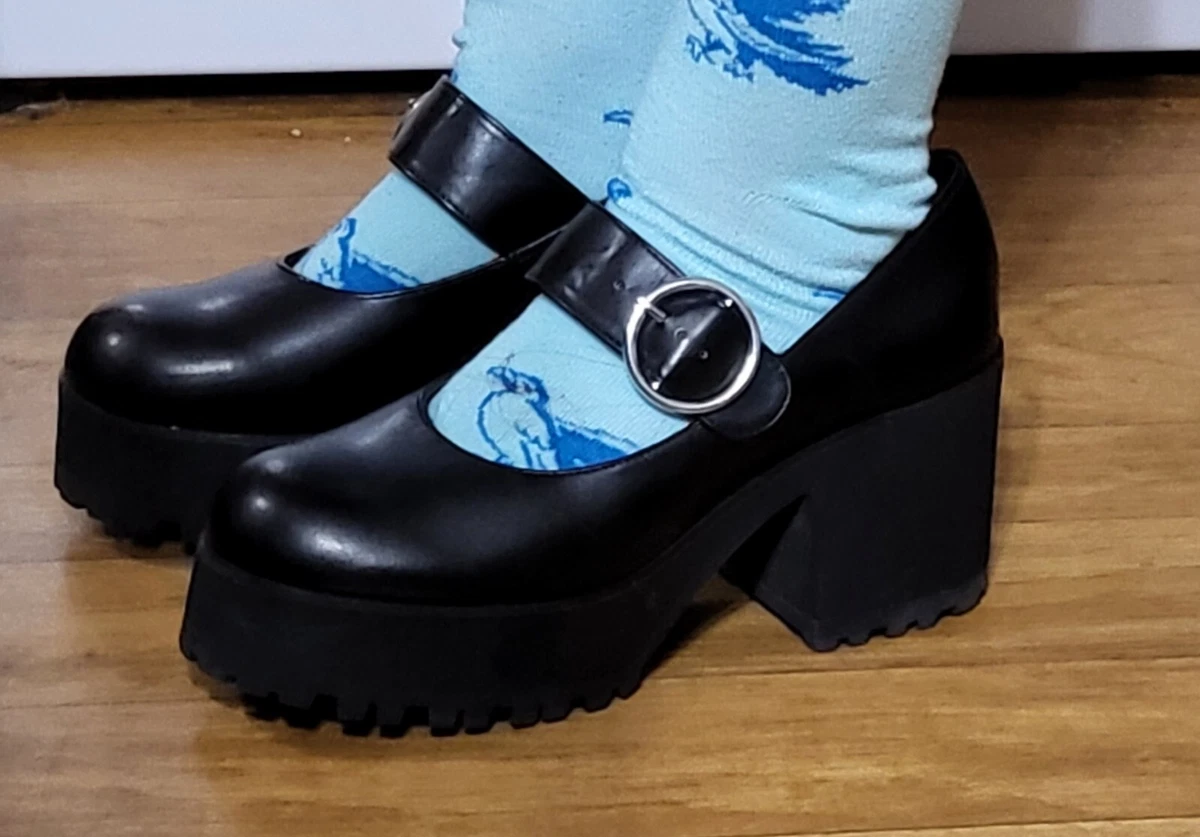 Dolls Kill Current Mood Platform Mary Jane Shoes Size 10 M Black