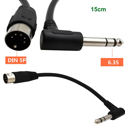 MIDI Din 5 Pin Male to 6.35mm 1/4'' Male TRS Stereo Angled Socket Audio AMP Cable