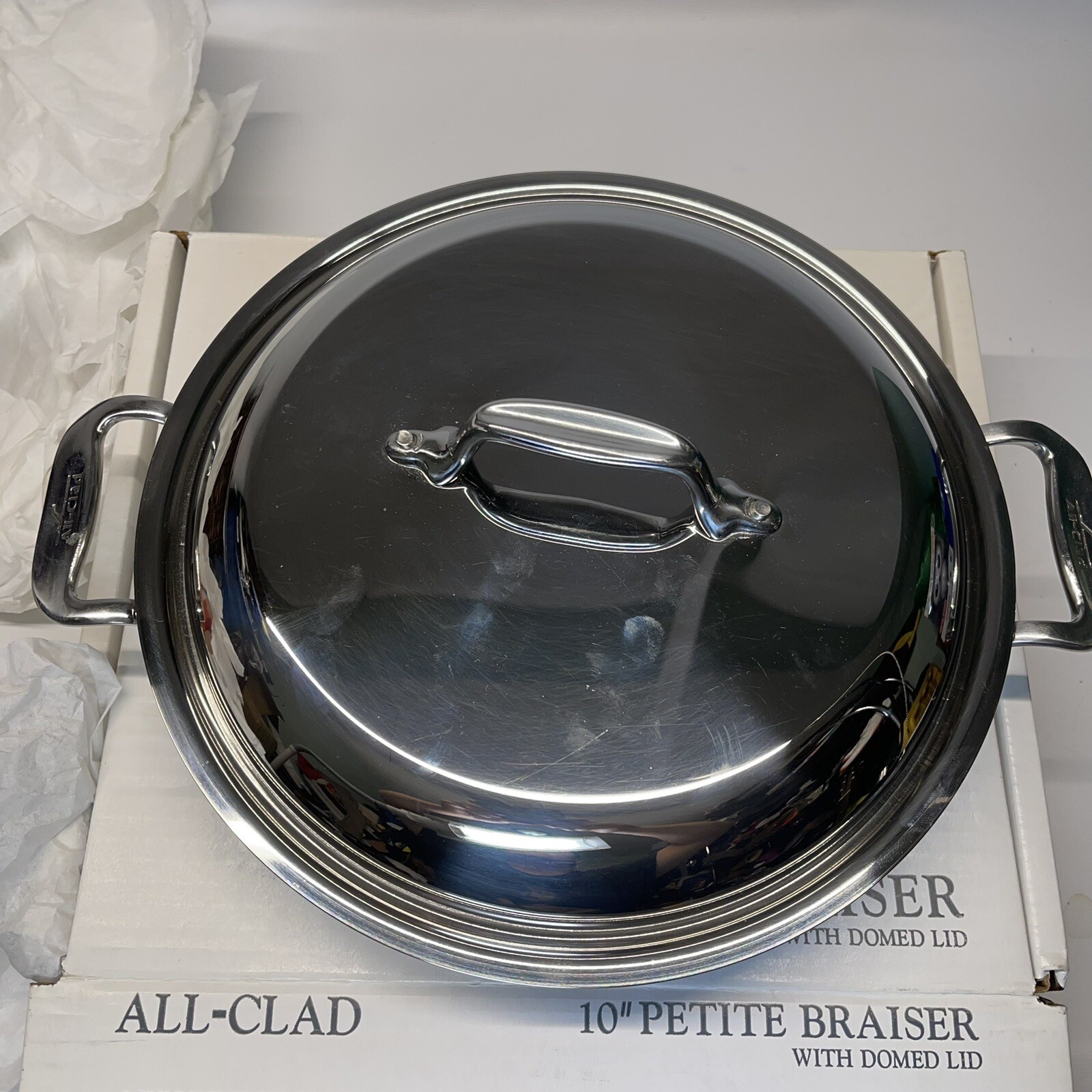 AllClad D3 Stainless 10" Braiser/Paella Pan with Domed Lid eBay