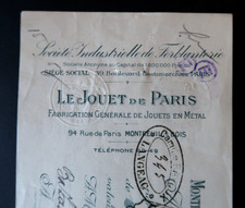 SIF Le Jouet de Paris Rare Document d'époque Grand Chéque 27Cm x10Cm daté 1914