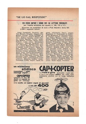 ADVERTISING ADVERTISING WERBUNG ITALIAN CLIPPING 1962 QUERCETTI CAP-I-COPTER
