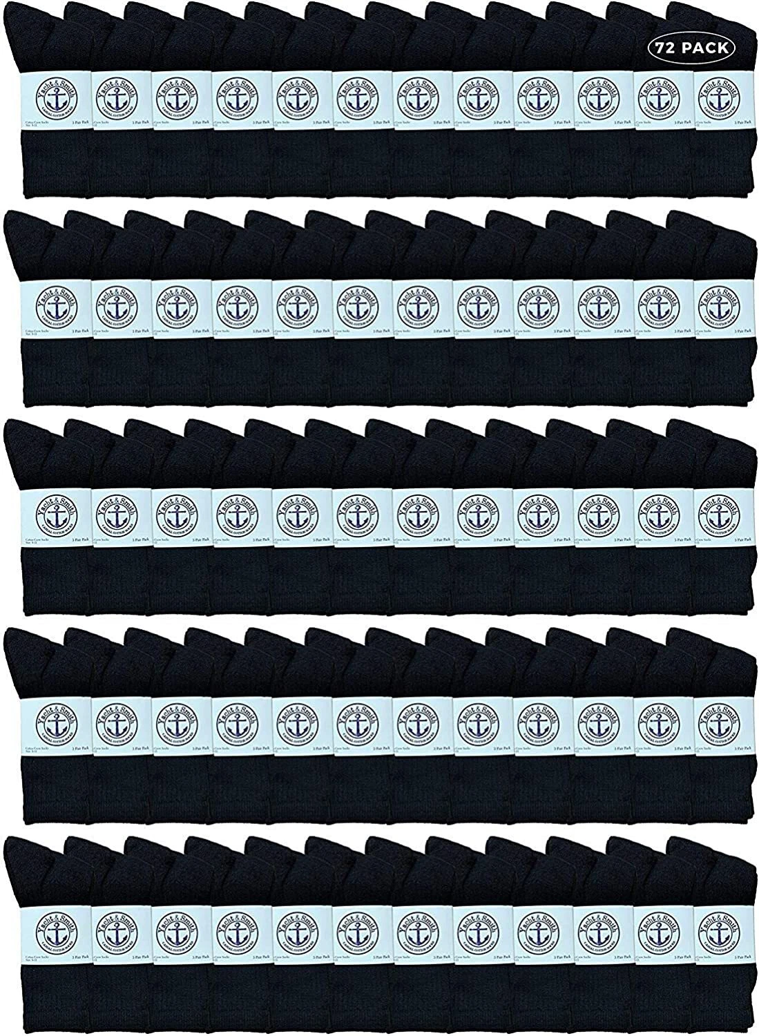 72 PK of Women's Premium Cotton Crew Socks Black Size 9-11 - Womens Crew Sock