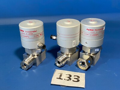 Fujikin  Pneumatic Solenoid Valve, Type NC, O.P. 0.34~.49 MPa  LOT OF 3