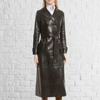 Edge Style Mode: Women’s Black Lambskin Genuine Leather Long Designer Coat