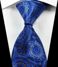 Classic New Pattern Dark Blue Gold Blue Jacquard Woven Silk Men's Tie Necktie