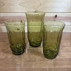 3~Vtg Replacement Anchor Hocking Colonial Tulip Avocado Glasses 16 Oz