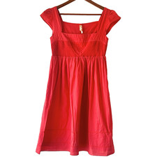 Maeve Anthropologie Babydoll Dress Smocked Empire Cap Sleeve Red Size 2 Cotton
