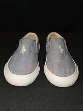 Polo Ralph Lauren Keaton Slip On Blue Canvas Sneakers Girls 8 White Pony Logo