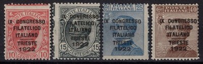 KINGDOM OF ITALY 1922 ITALIAN PHILATELIC CONGRESS 4 VALUES G.O MLH * CERT.