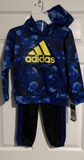 Adidas Boys 2-Piece Zip Up Hoodie  Pant Set Black/Blue Size 6 NWT
