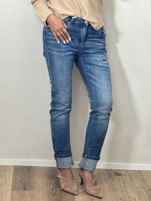 Sexy Woman Jeans Gerades Bein Stretch Used Look Patch versch. Gr. (L2)