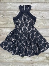 Windsor Women's Halter Mini Dress Size M Back Zip Asymmetrical Ruffle Hem Black