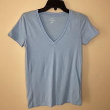 J.CREW T-Shirt Women XS Light Blue Slub Cotton V-Neck Tee NEW Slim-Fit H5967