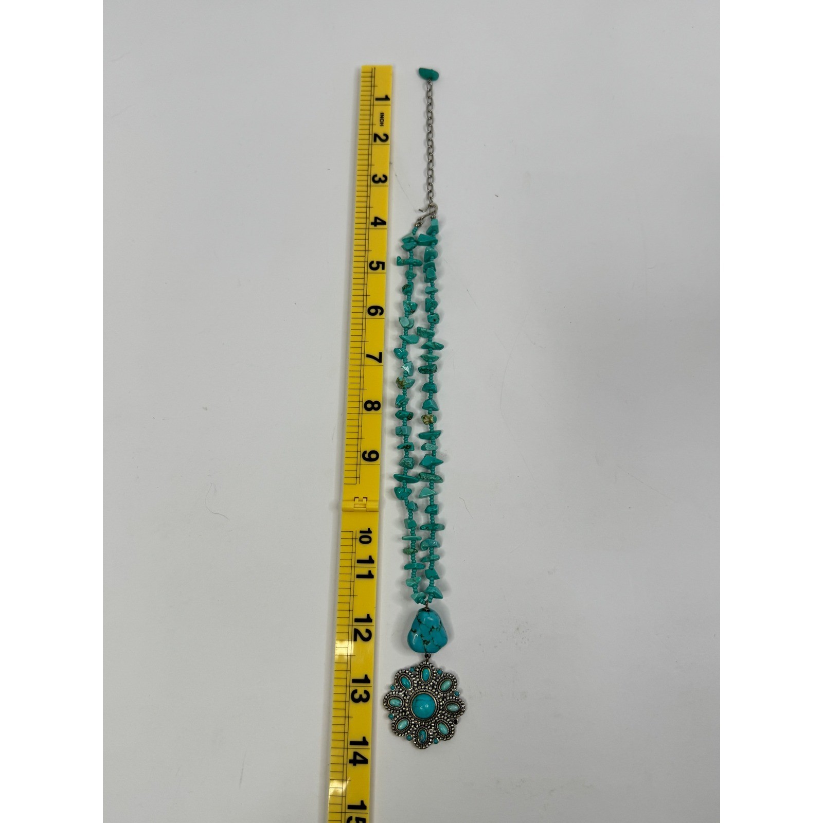 Turquoise Chip Bead Statement Necklace Silver Flo… - image 4