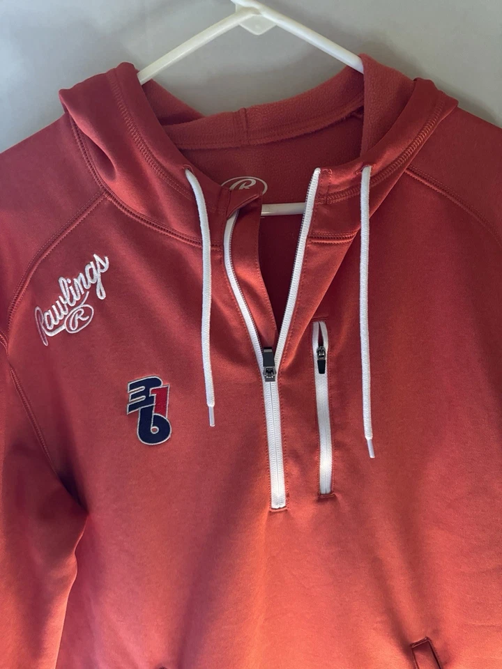 Rawlings Para Hombre M Rojo 1/4 Cremallera Manga Corta Pullover Sudadera con Capucha Béisbol Usado en Excelente Condición Foto 2 de 4