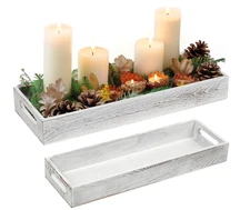 Wooden Decorative Tray, Set of 2, Long Rustic Centerpiece Tray for Dining Room