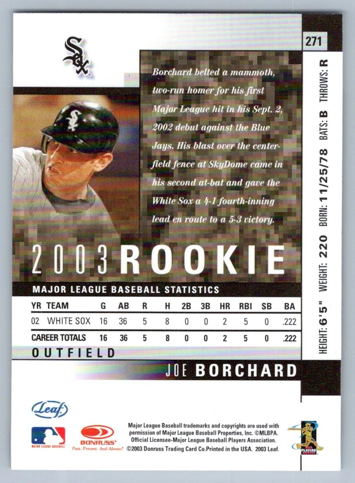 2003 Leaf Joe Borchard #271 Chicago White Sox - Image 2 of 2
