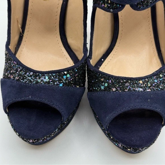 Zapatos de salón Enzo Angiolini caballete azul marino peep toes tacones brillantes talla 6M Foto 4 de 4