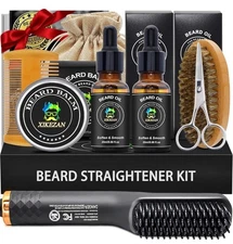 Beard Grooming Kit w/ Straightener Beard oil Balm Brush 10 Piece Set NEW