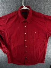 Valentino Jeans Red Long Sleeve Button Up Shirt Men Cotton Pocket Woven *****
