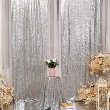 2 PCS Silver Sequin Backdrop Curtain 3x8 FT Glitter Photography Background