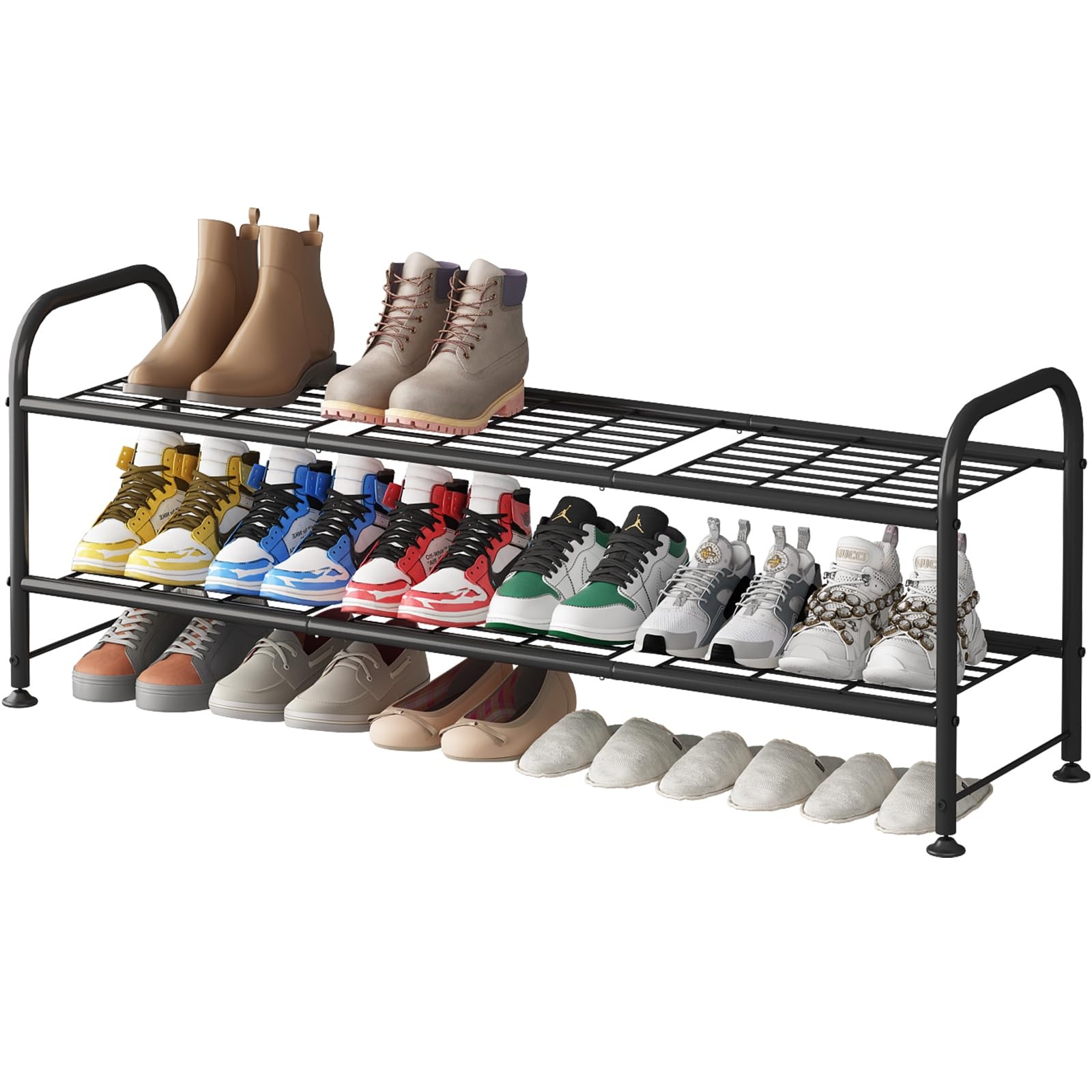2-Tier Black Metal Shoe Rack for Closet or Entryway Storage