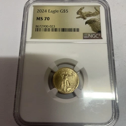 2024 1/10 Oz Gold Eagle $5 NGC MS70 Perfect Grade .999 Fine Gold