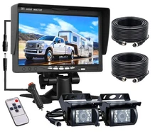 7" Monitor 2x Backup Camera System 5m+10m Cable for Trucks/RV/Bus/Trailer