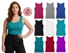 1,2 PACK LADIES STRETCH WIDE STRAP VEST TOP SCOOP NECK UK SIZES SUMMER TANK CROP