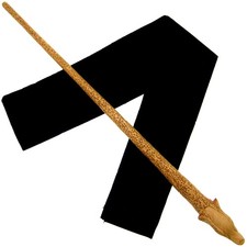 12" Mahogany Wood Hufflepuff Witches Magic Wand Wicca Pagan w/ Free Velvet Bag