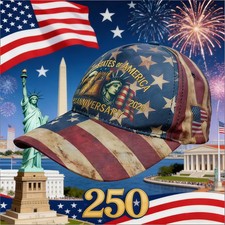 250th Anniversary Embroidered Baseball Cap  USA INDEPENDANCE DAY 1776 - 2026-