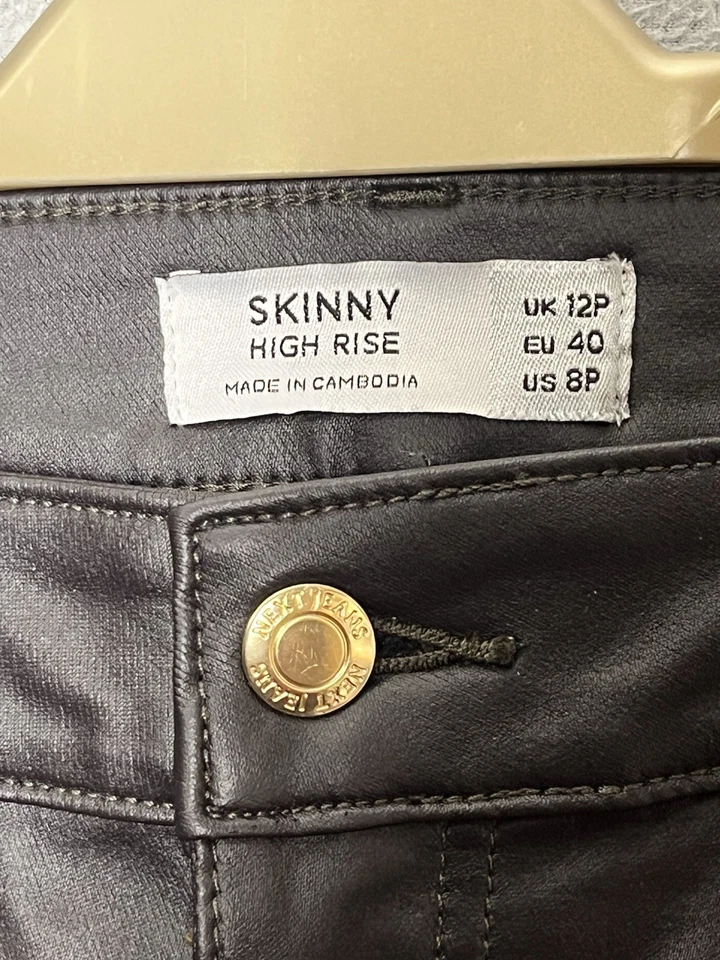 Next Women Dark Brown Fake Leather Skinny High Rise Trousers UK 12P - Image 3 of 4