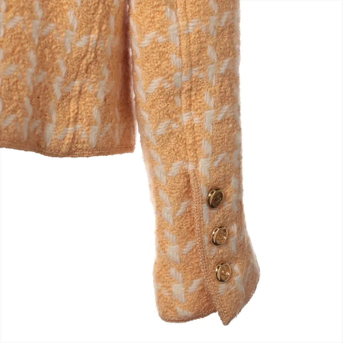 Giacca Chanel Coco Button 96P lana e nylon senza colletto 40 donna bianco x arancione