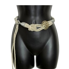 Vintage 80s 90s Artisan Silver And White Macram  Knot And Metal Belt Size M L
