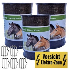 Weidezaunband 40 mm  12 Niro +5 Verbinder+1 Warnschild  600 m braun