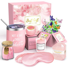 Spa Gift Basket with Bath Essentials- Pink Rose Relaxation Kit Set, Birthday Spa