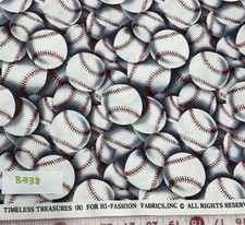 Timeless Treasures White Sports Baseballs Cotton Quilt Fabric By The Half Yard