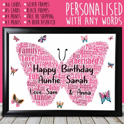 Personalised Gifts Auntie Aunt Aunty Keepsake Butterfly Poem Birthday Xmas Print