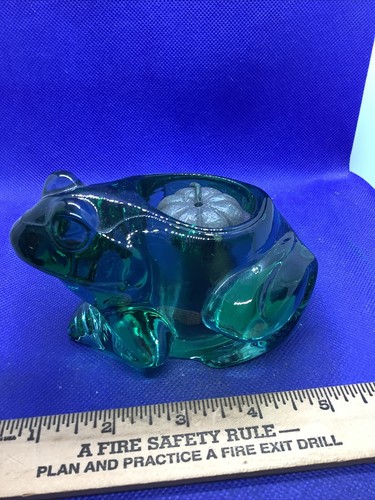 GREEN FROG Indiana Glass VOTIVE TEA LIGHT Candle Holder Heavy EUC S18 - Picture 2 of 4