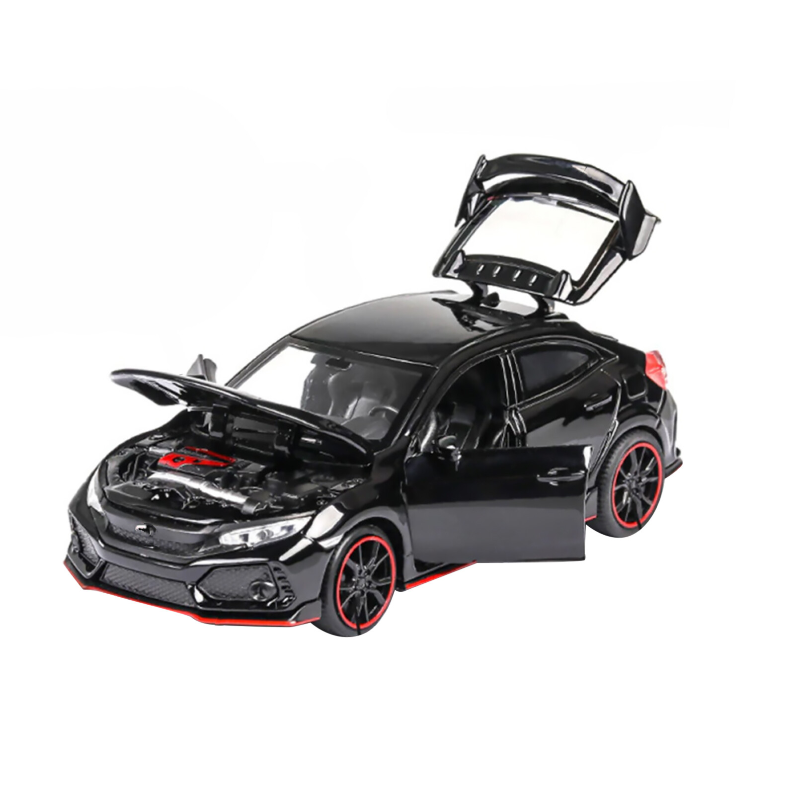 1/32 Black Honda Civic Type R Diecast Model Car with Sound and Light Features