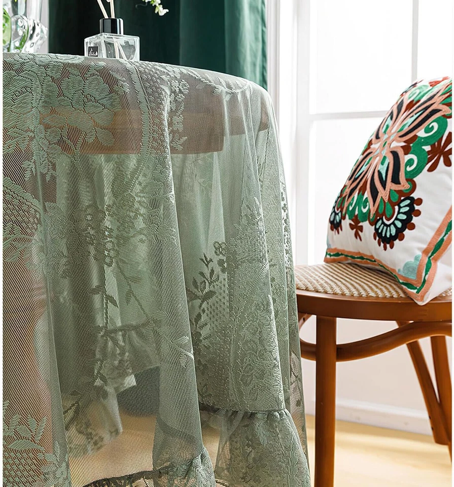 Vintage Embroidered Floral Tablecloth Rectangle Lace Table Cloth Cover Wedding - Image 4 of 4