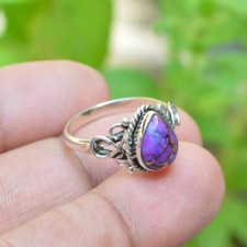 Solid-925 Sterling Silver Gemstone Purple Copper Turquoise-Handmade Design Ring