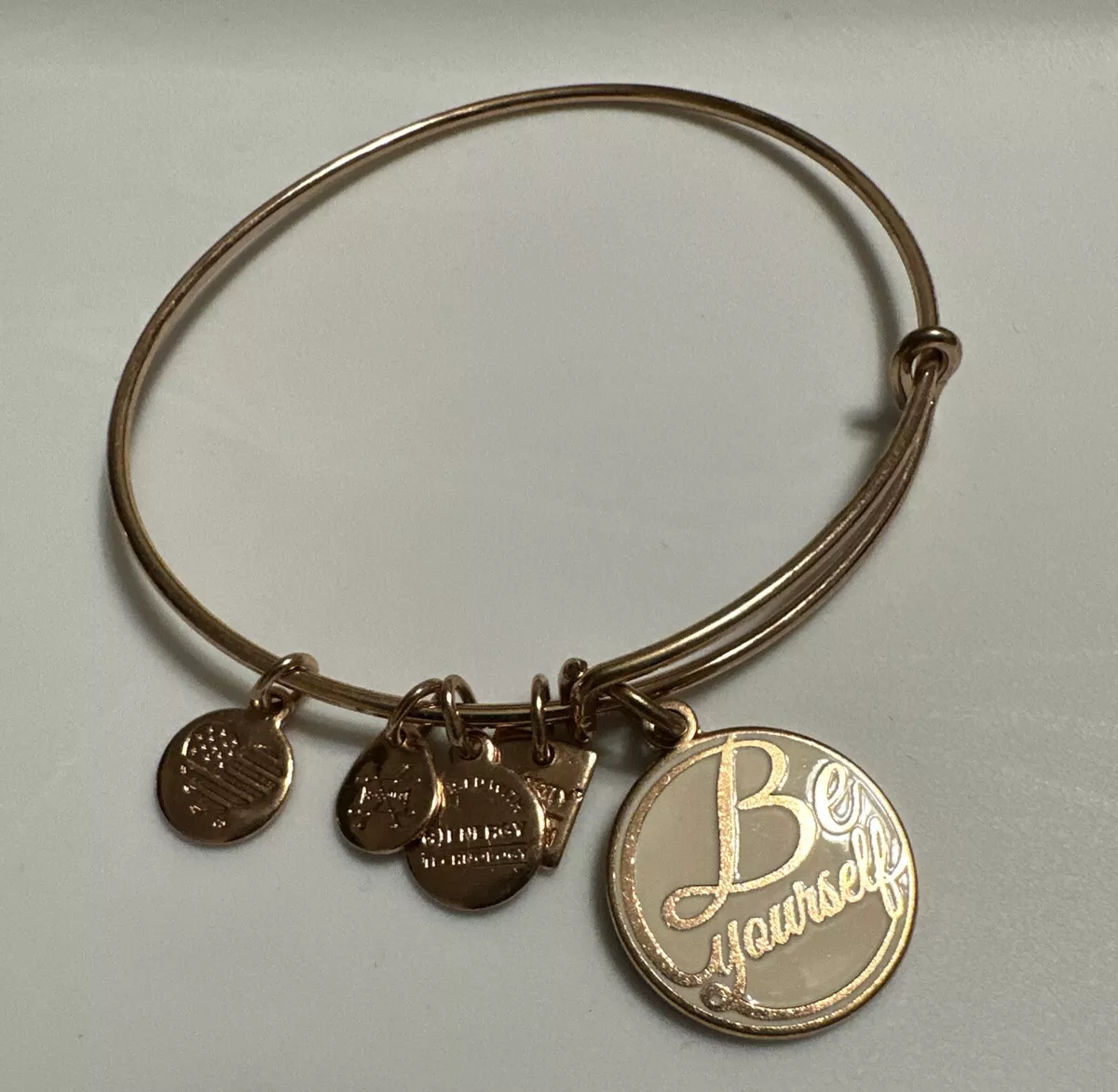 Alex Ani Bangle Bracelet Peace Be Yourself Rose Gold Shiny j10