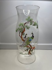 large vtg clear Glass Hurricane Candle Holder / Chimney / Shade / Globe peacock