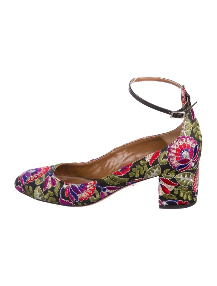 Aquazzura цветочный парчи лодыжки ремень блок каблук насосы размер 35 / 5 - Изображение 2 из 4