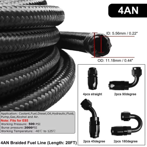 10/20FT 6AN 8AN 10AN 12AN CPE Braided Nylon Fuel Line Kit Fuel Hose End Fittings - Bild 2 von 20